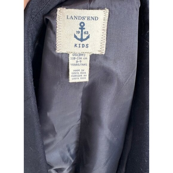 Lands End Size 8 Husky Kids Navy Blue Lined Wool Blend Blazer Jacket - Picture 3 of 11